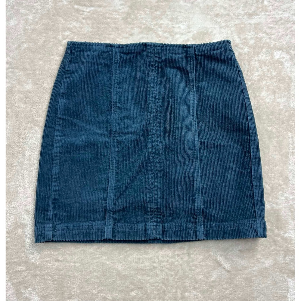 PacSun Teal Blue Corduroy Mini Skirt Size 23 High Waisted Back Zip Seamed Ribbed